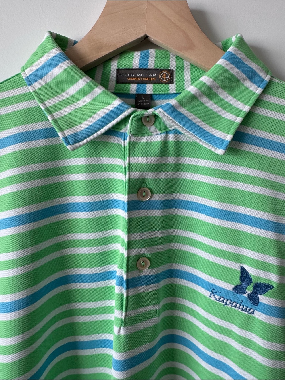 Peter Millar Summer Comfort Large Kapalua Green Stripe Golf Polo